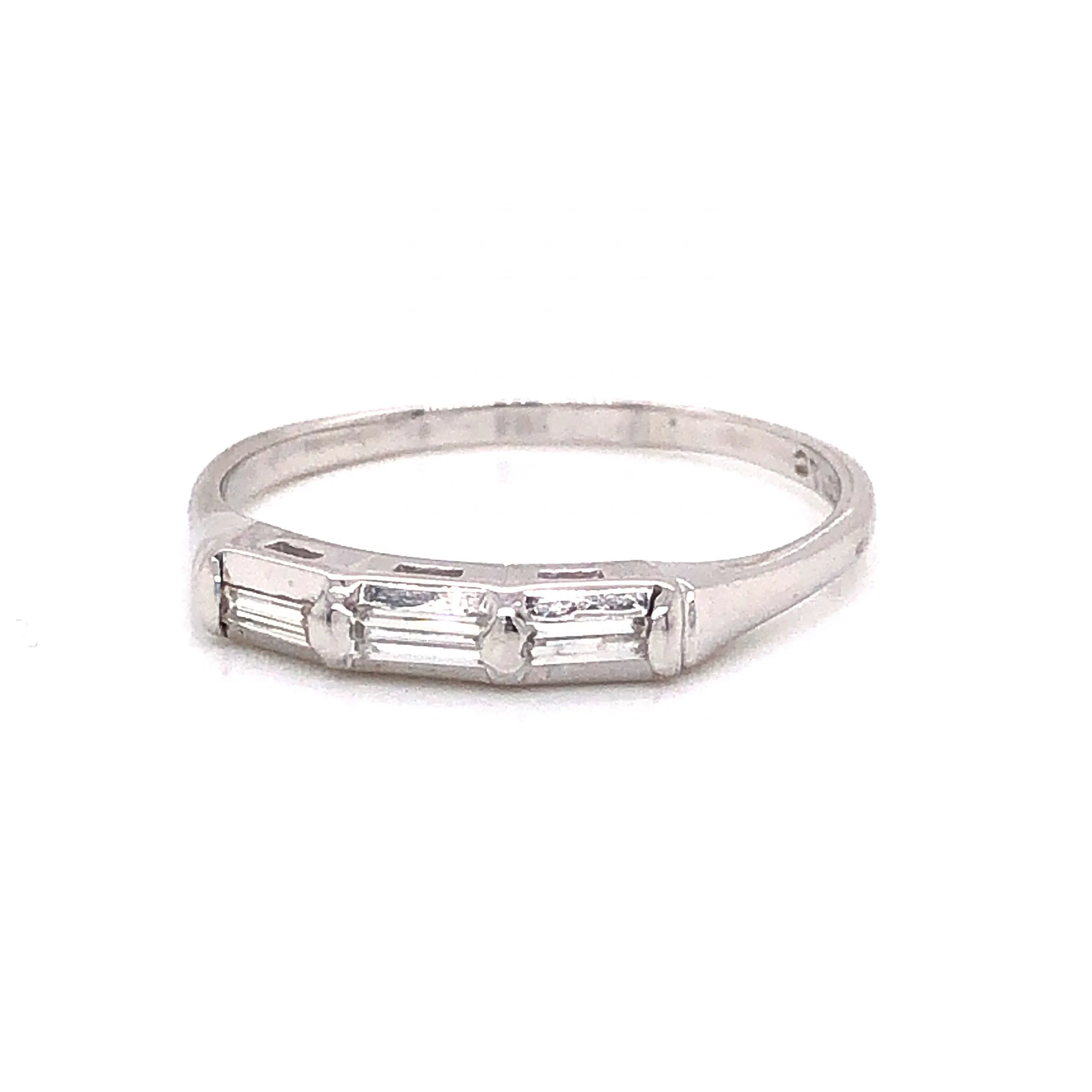 Three Stone Baguette Diamond Wedding Band in 14k White Gold
