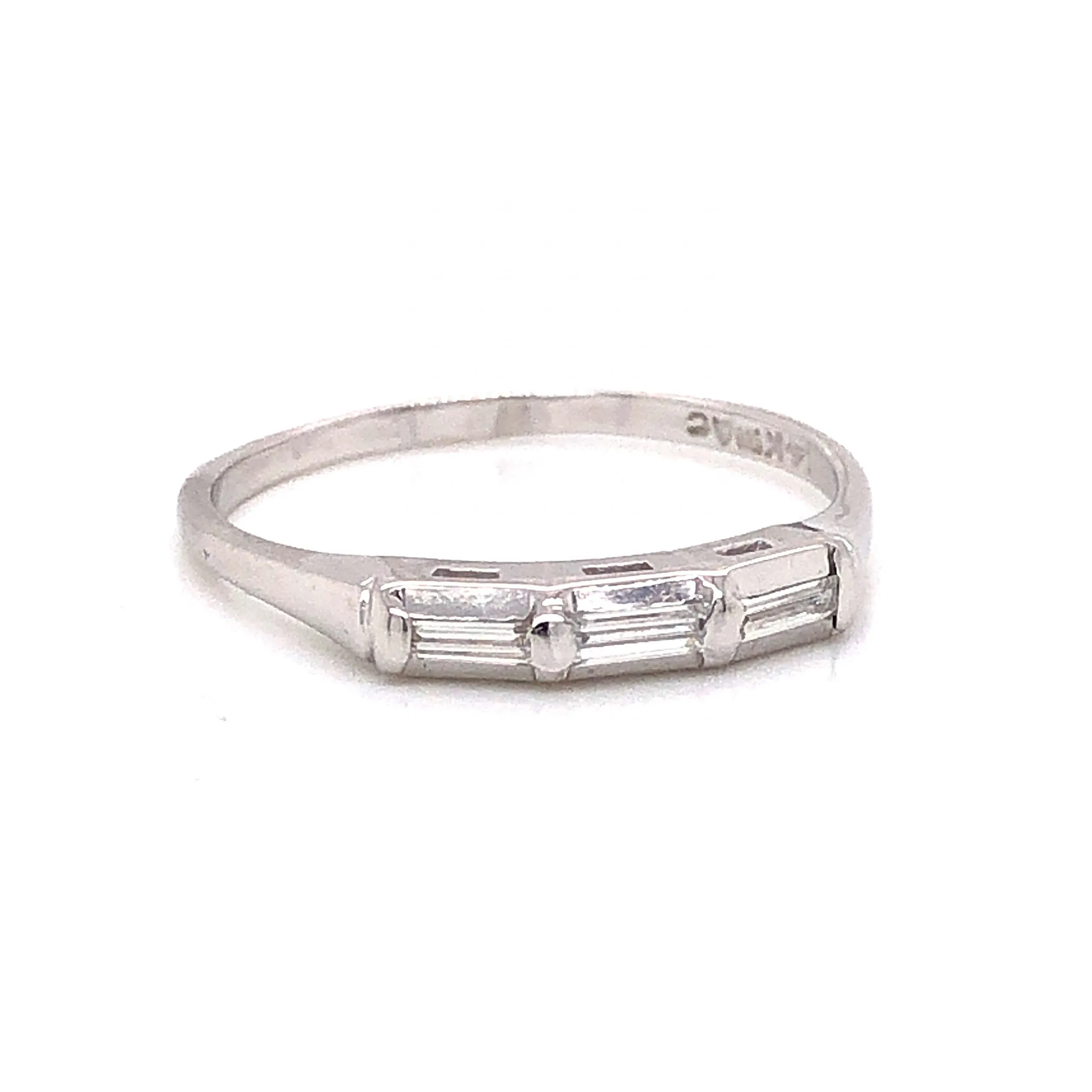 Three Stone Baguette Diamond Wedding Band in 14k White Gold