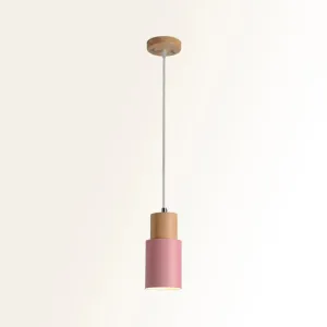 Tubular Ceiling Pendant Minimalist Metal 1-Light Suspension Lighting Fixture with Wood Top