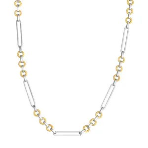 Two Tone Oval Link With Rolo Link Necklace