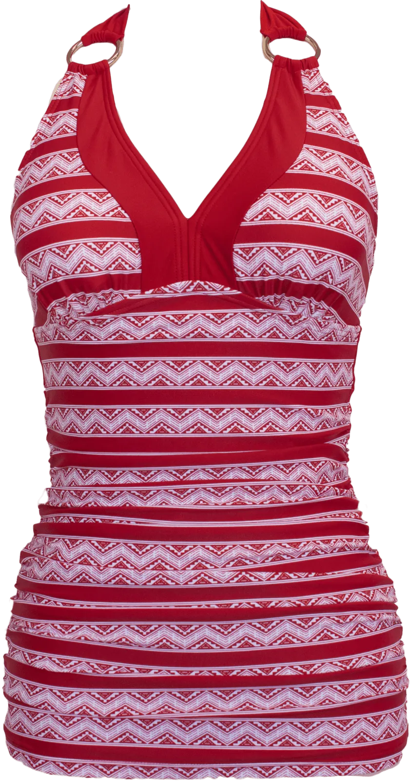 V-Ruched Halter Top - Red Chevron Aztec - FINAL SALE - FINAL FEW - SOLD OUT