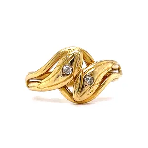 Victorian Right Hand Snake Ring with Diamonds in 18K Yellow Gold