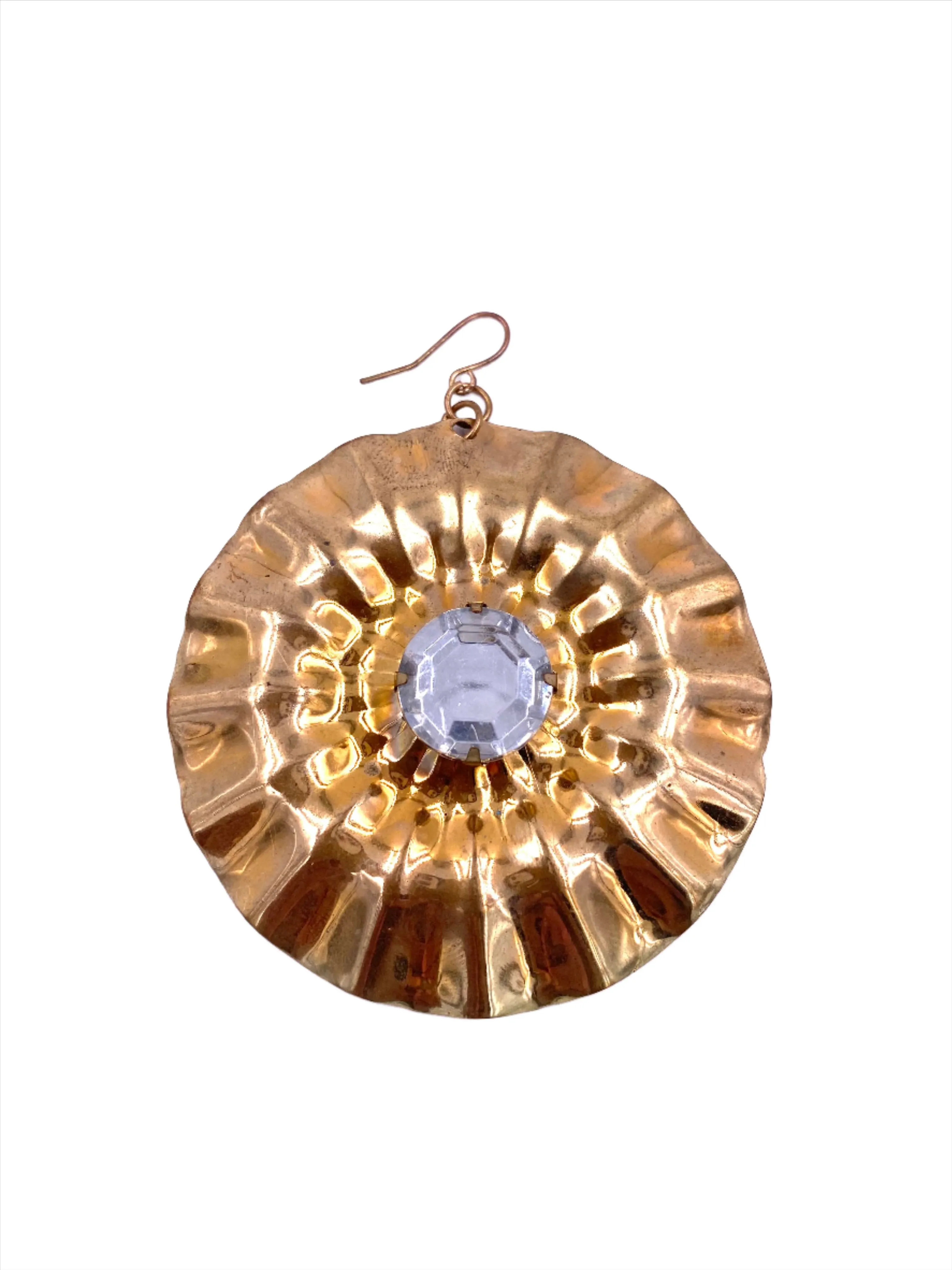 Vintage Large Round Gold Earrings with Large Center Crystal