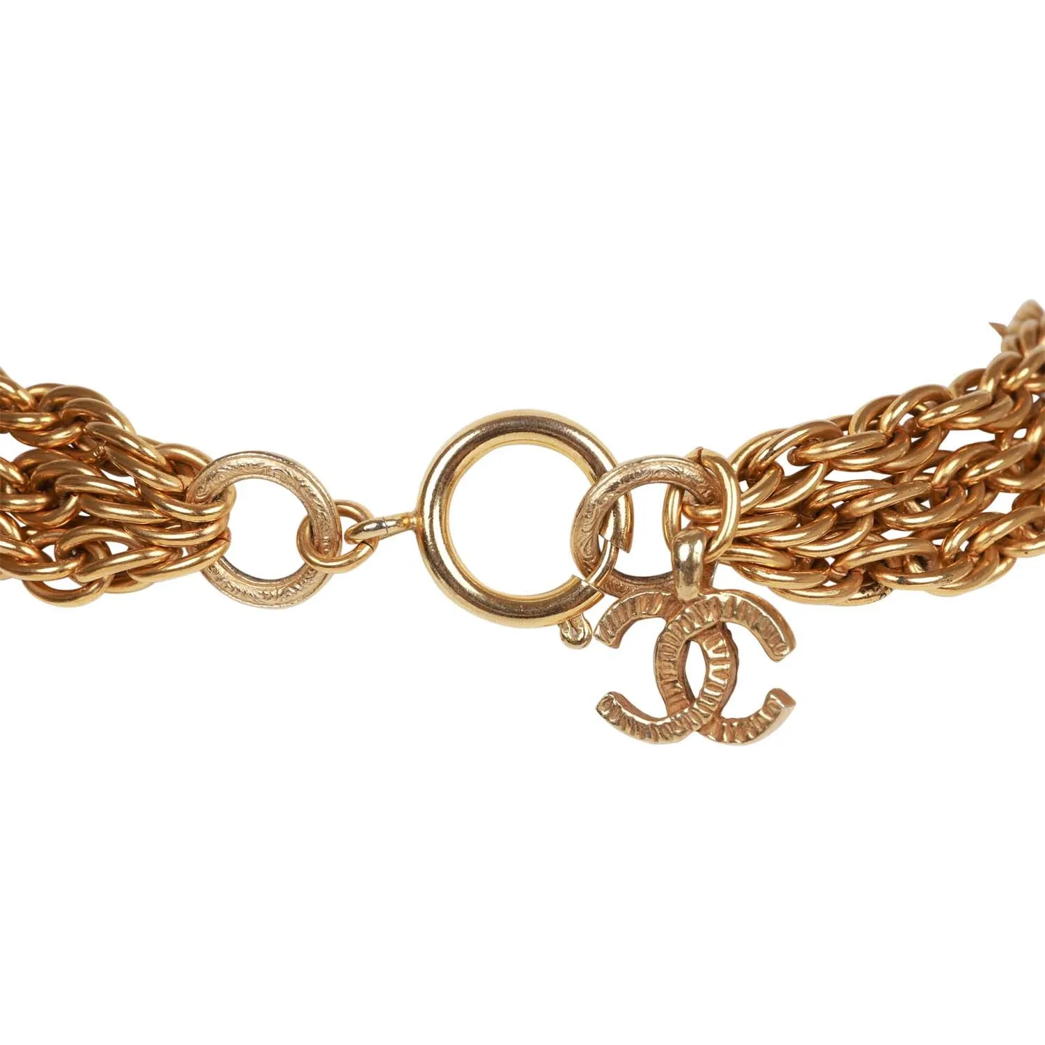 Vintagetrendy Inspired  Chanel Gold Plated Triple Chain Cc Necklace