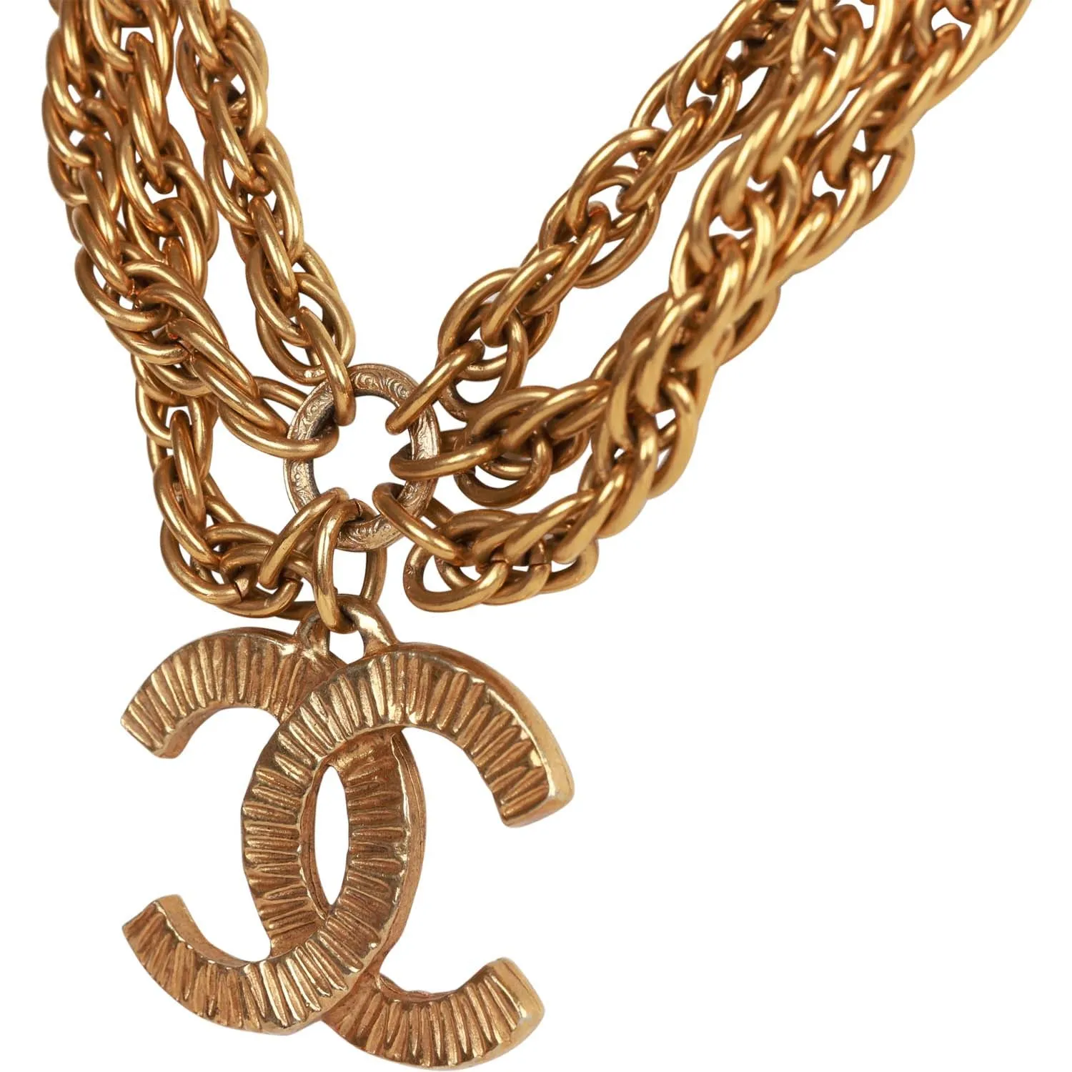 Vintagetrendy Inspired  Chanel Gold Plated Triple Chain Cc Necklace