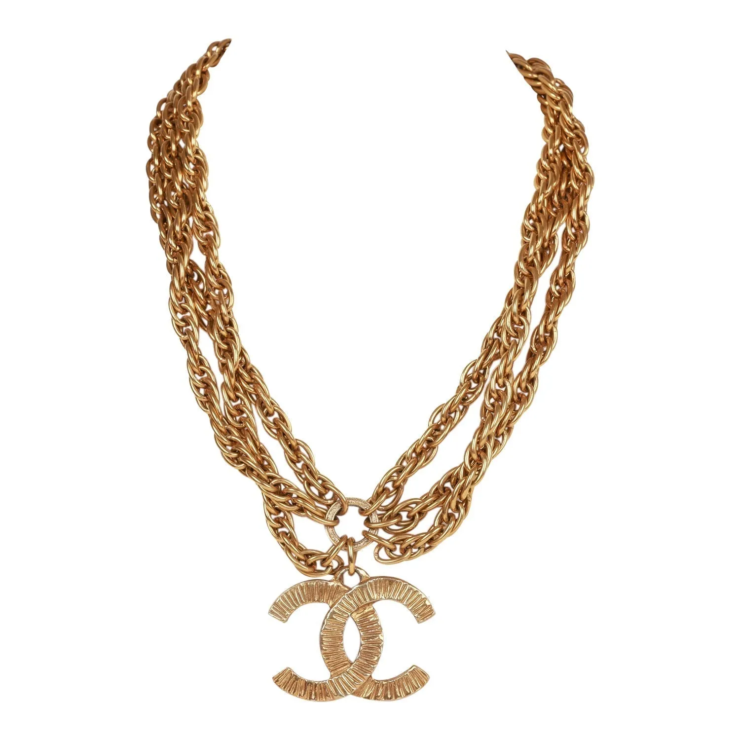 Vintagetrendy Inspired  Chanel Gold Plated Triple Chain Cc Necklace