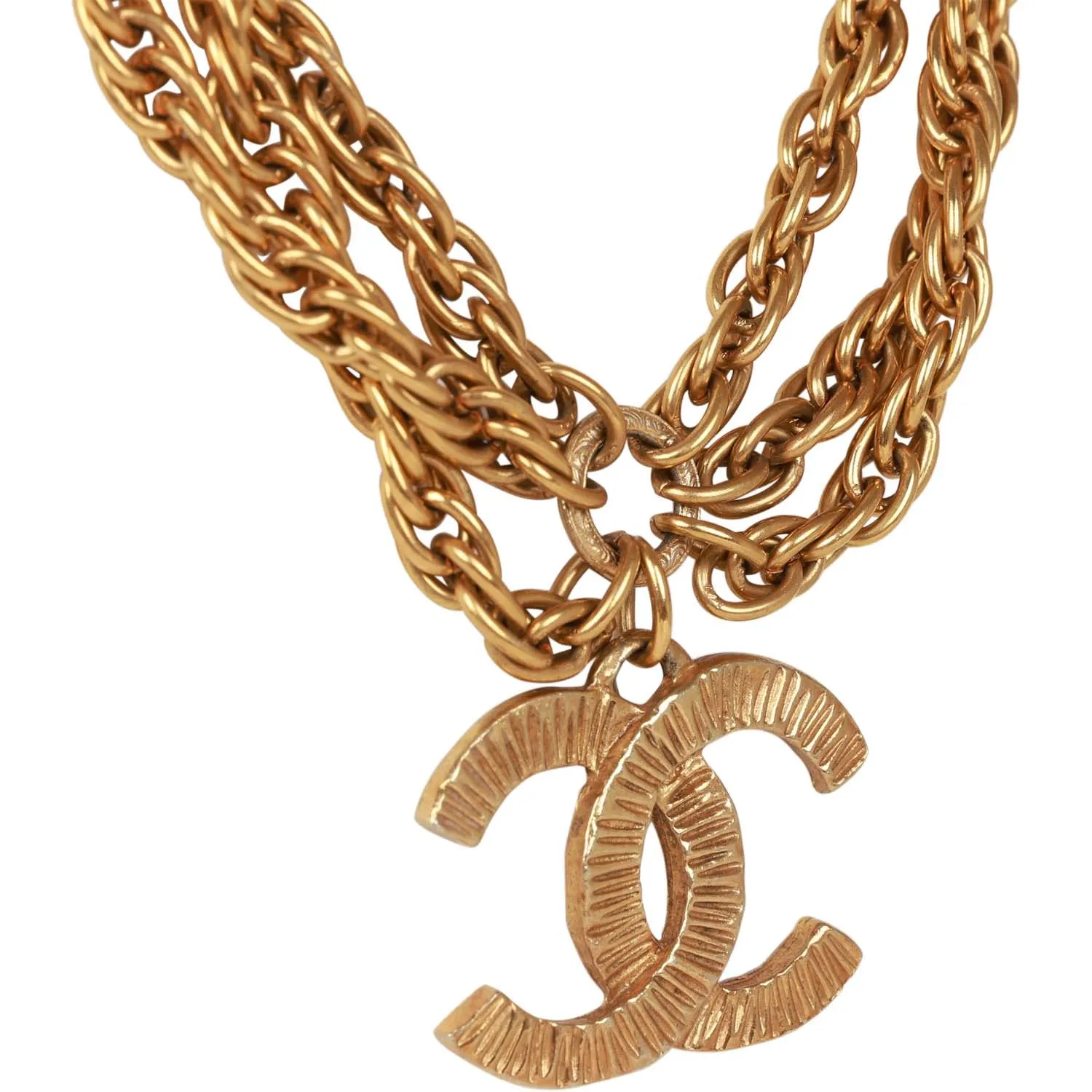 Vintagetrendy Inspired  Chanel Gold Plated Triple Chain Cc Necklace