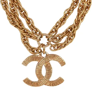 Vintagetrendy Inspired  Chanel Gold Plated Triple Chain Cc Necklace