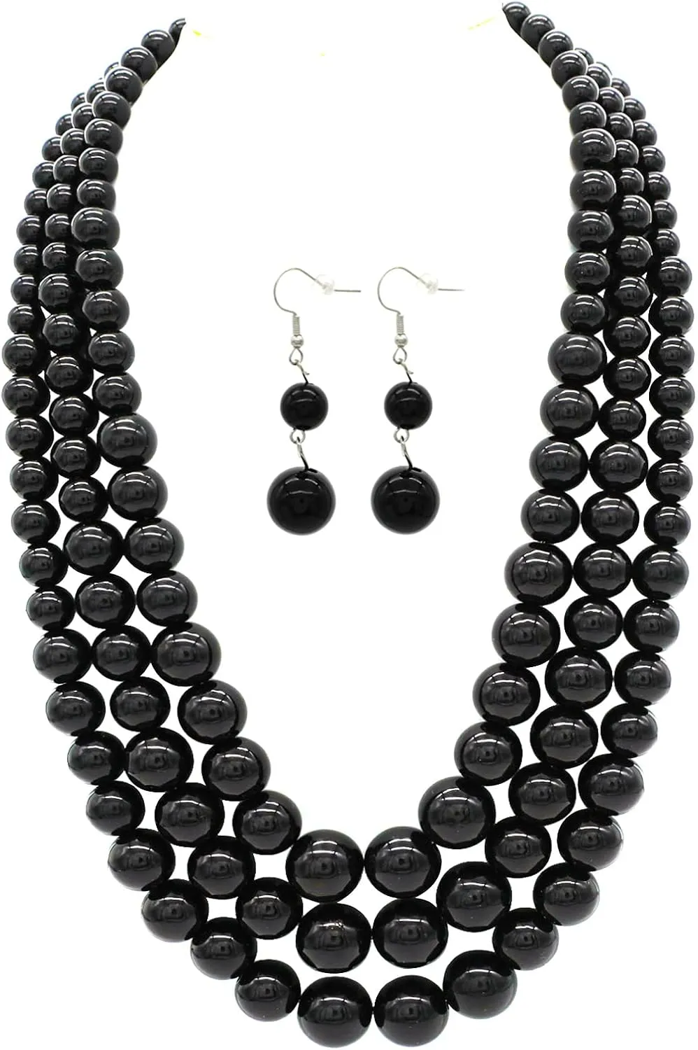 We We Three Layers Faux Pearl Necklace for Women Multi strand Pearl Necklace Earrings Set 1920s Pearl Costume Jewelry