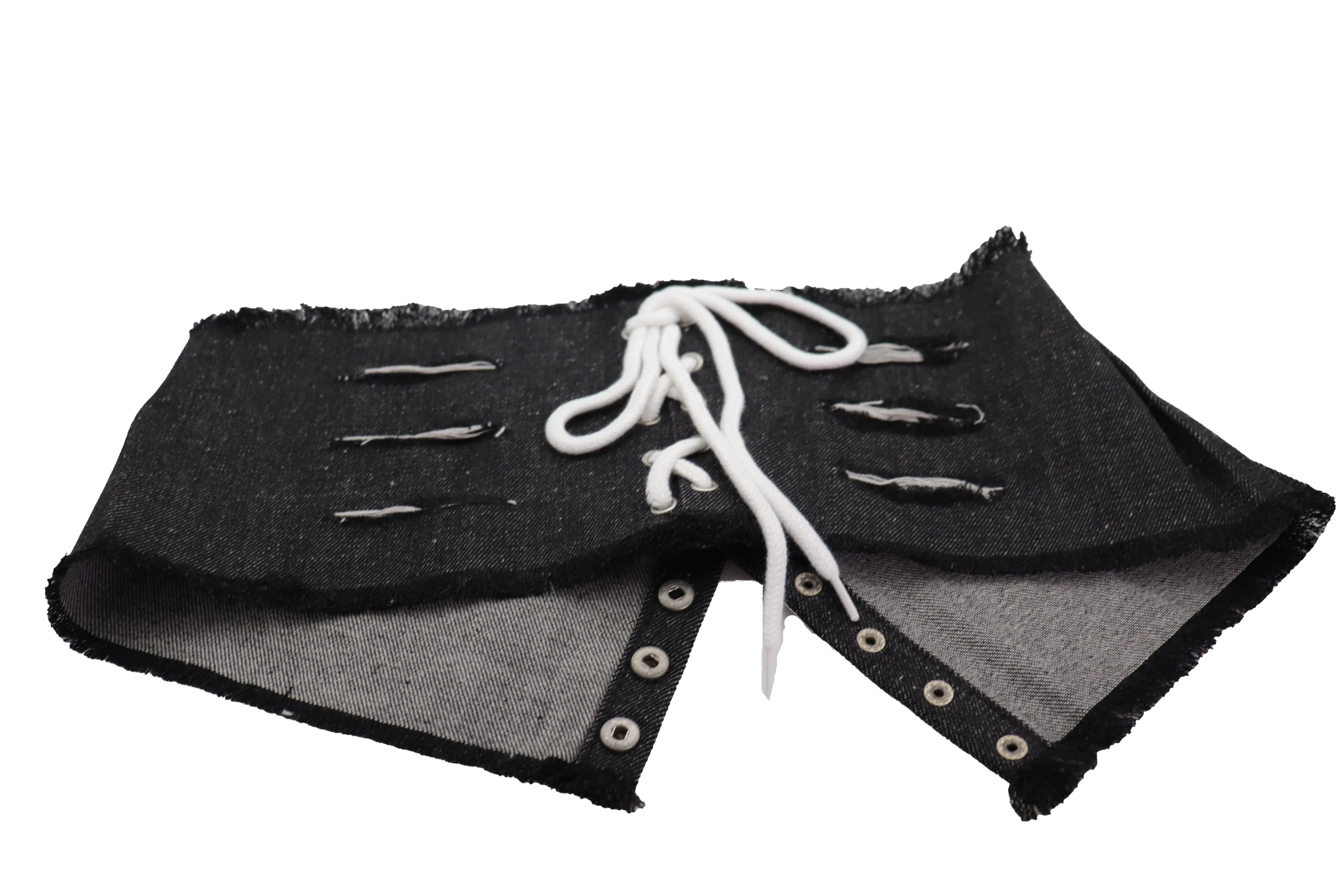 Wide Tie Corset Black Denim Jeans Fashion High Waist Belt Fit Size S