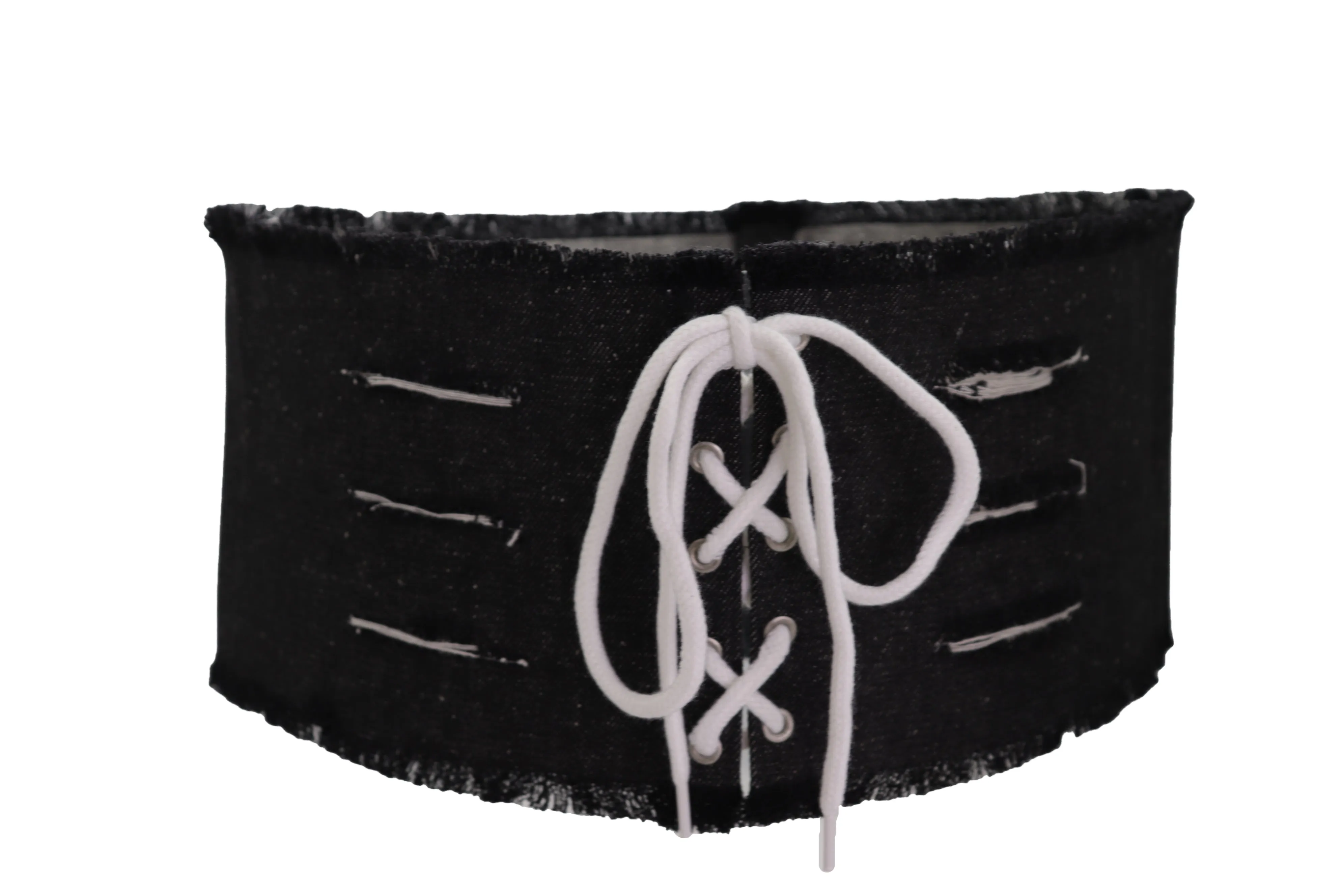 Wide Tie Corset Black Denim Jeans Fashion High Waist Belt Fit Size S