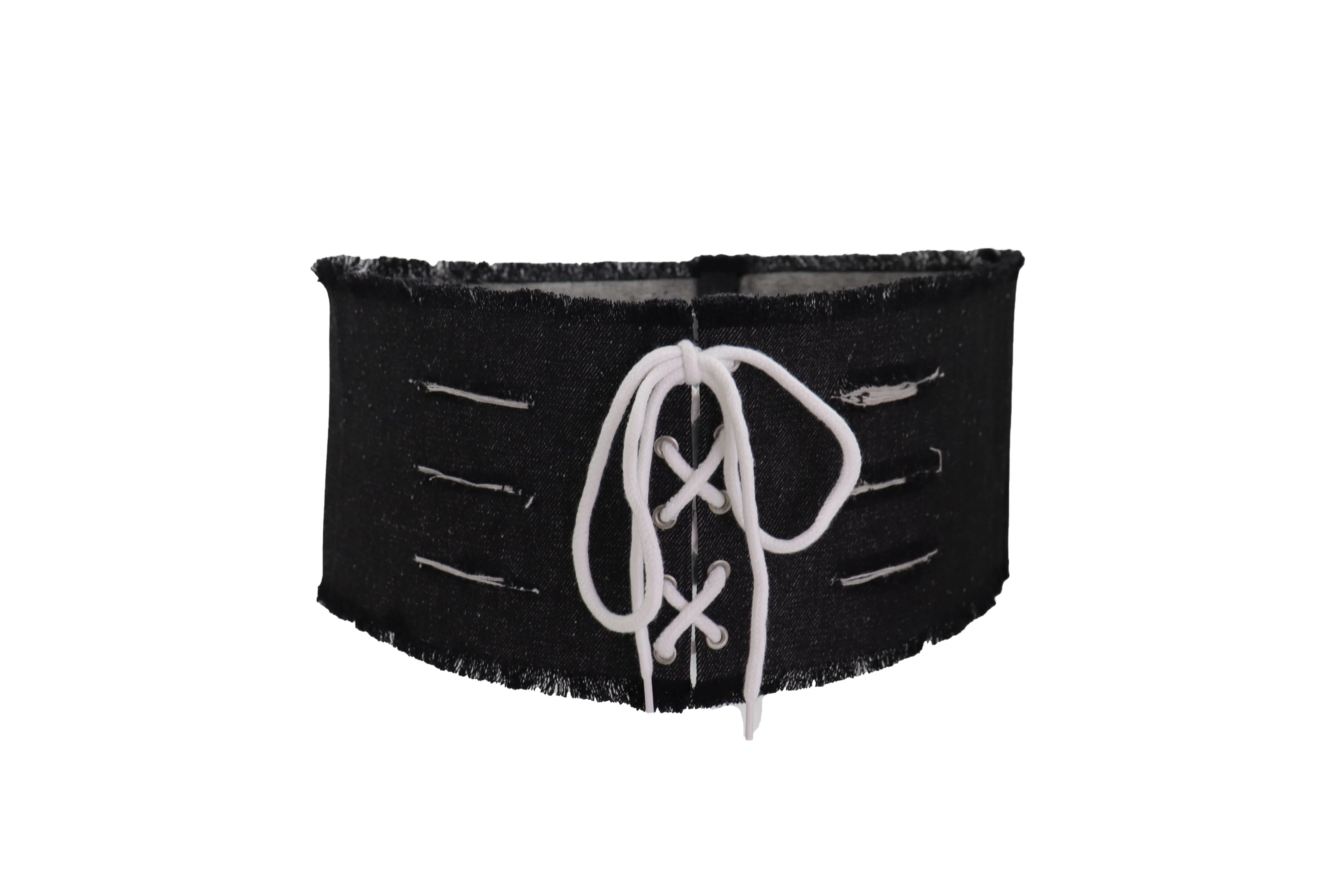 Wide Tie Corset Black Denim Jeans Fashion High Waist Belt Fit Size S