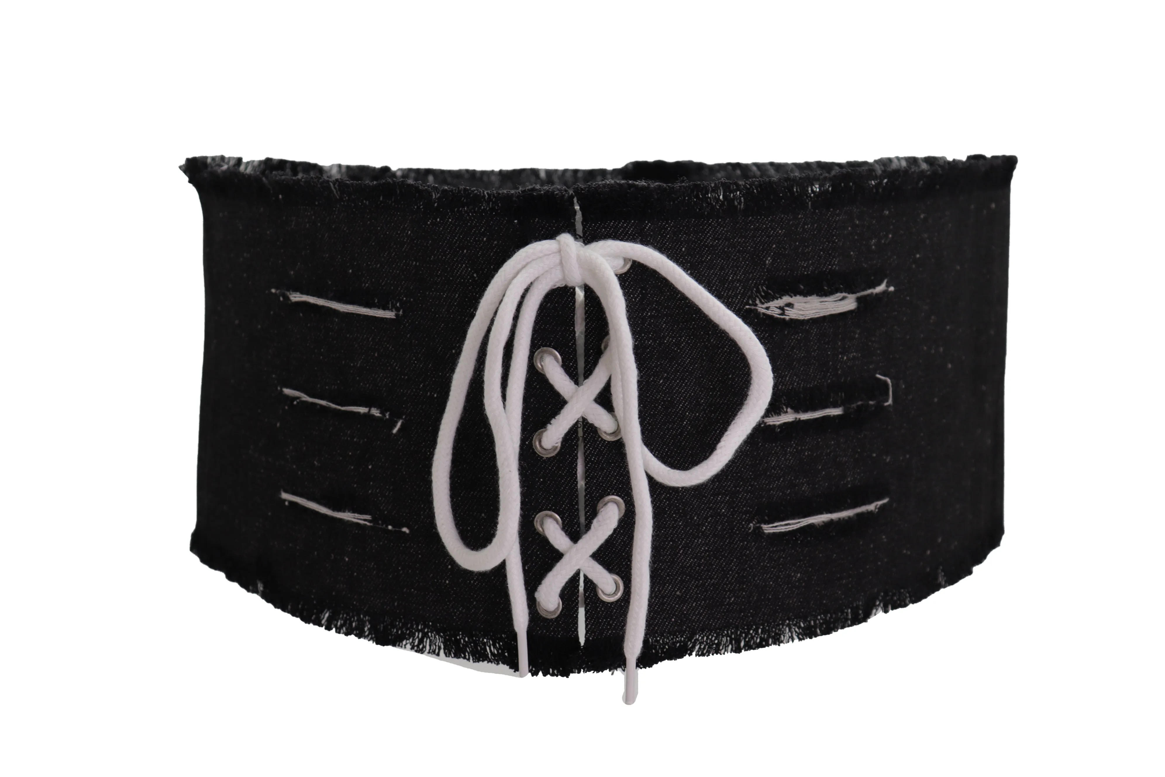 Wide Tie Corset Black Denim Jeans Fashion High Waist Belt Fit Size S