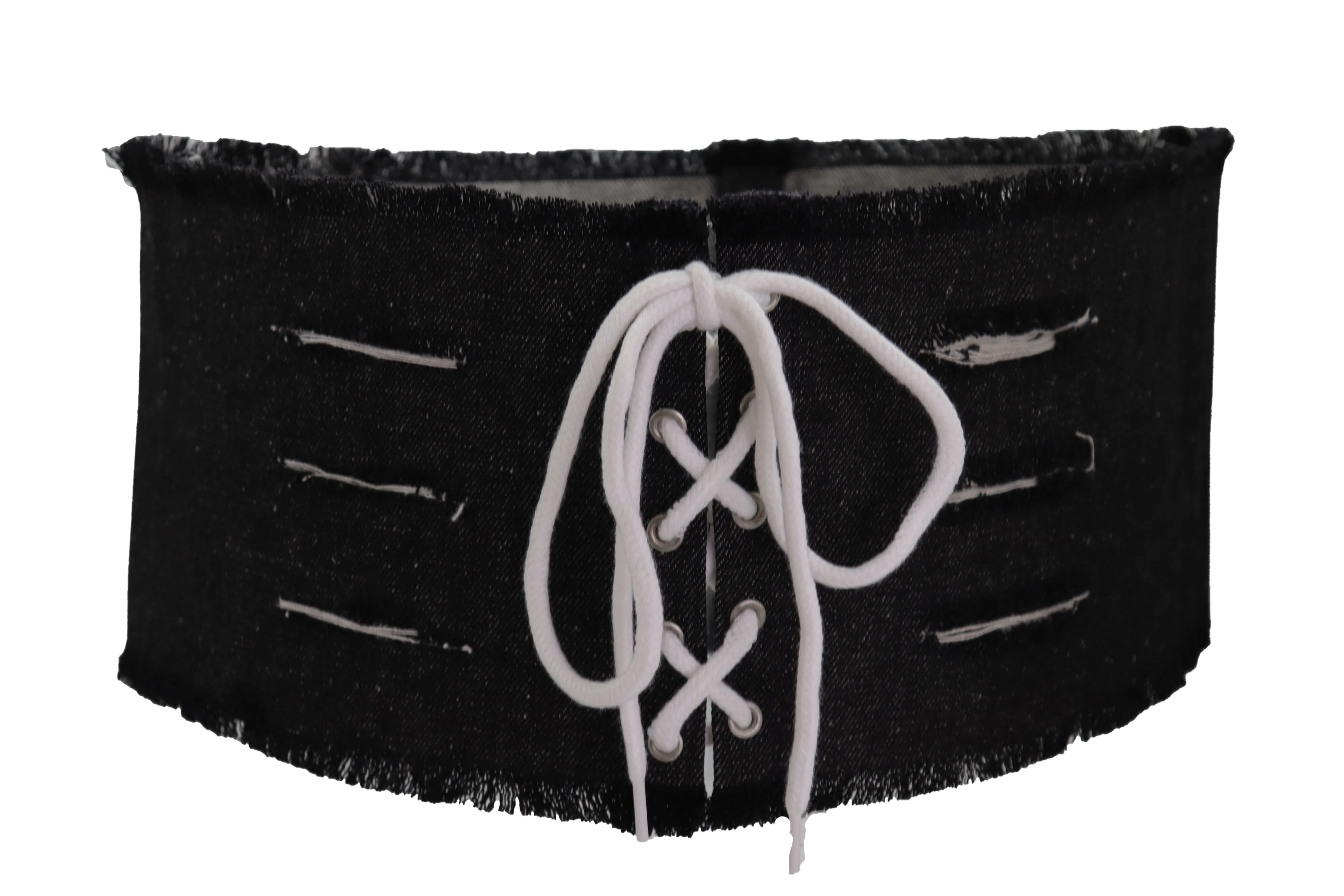 Wide Tie Corset Black Denim Jeans Fashion High Waist Belt Fit Size S