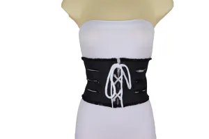 Wide Tie Corset Black Denim Jeans Fashion High Waist Belt Fit Size S