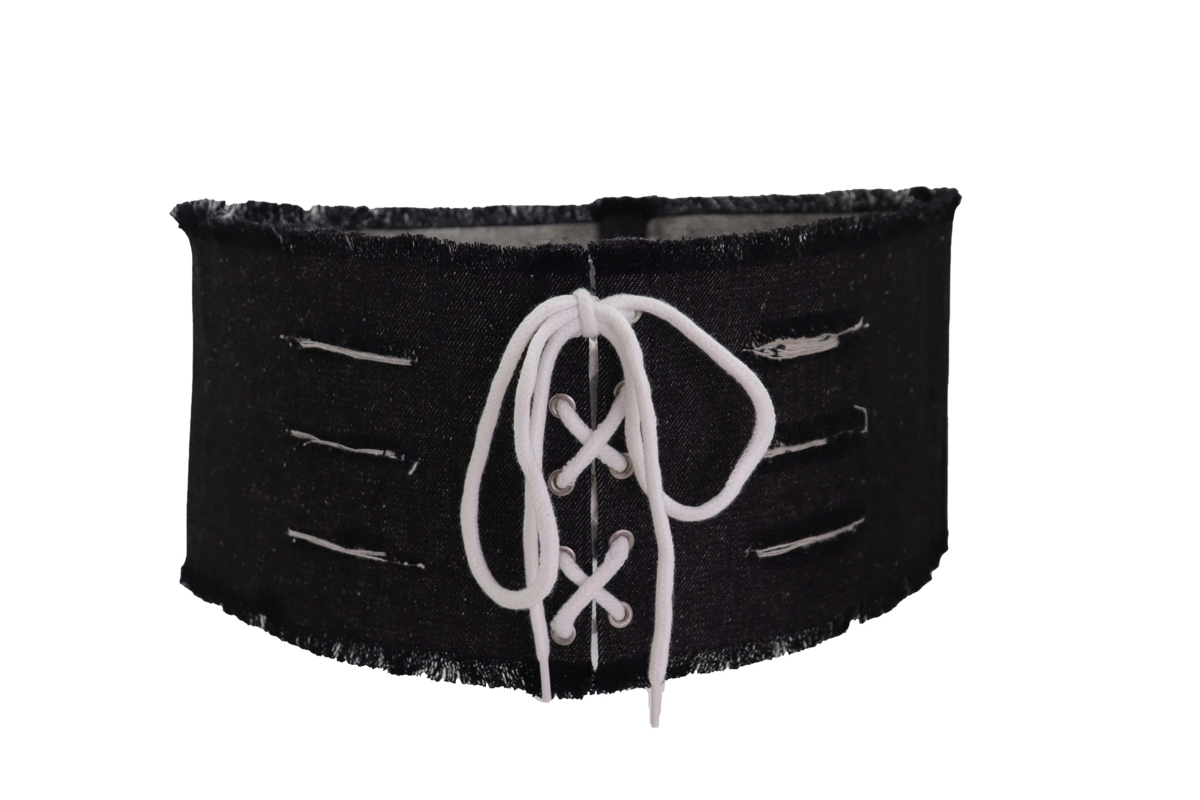 Wide Tie Corset Black Denim Jeans Fashion High Waist Belt Fit Size S