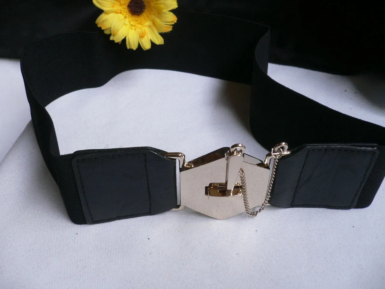 Wide Tie Corset Black Denim Jeans Fashion High Waist Belt Fit Size S