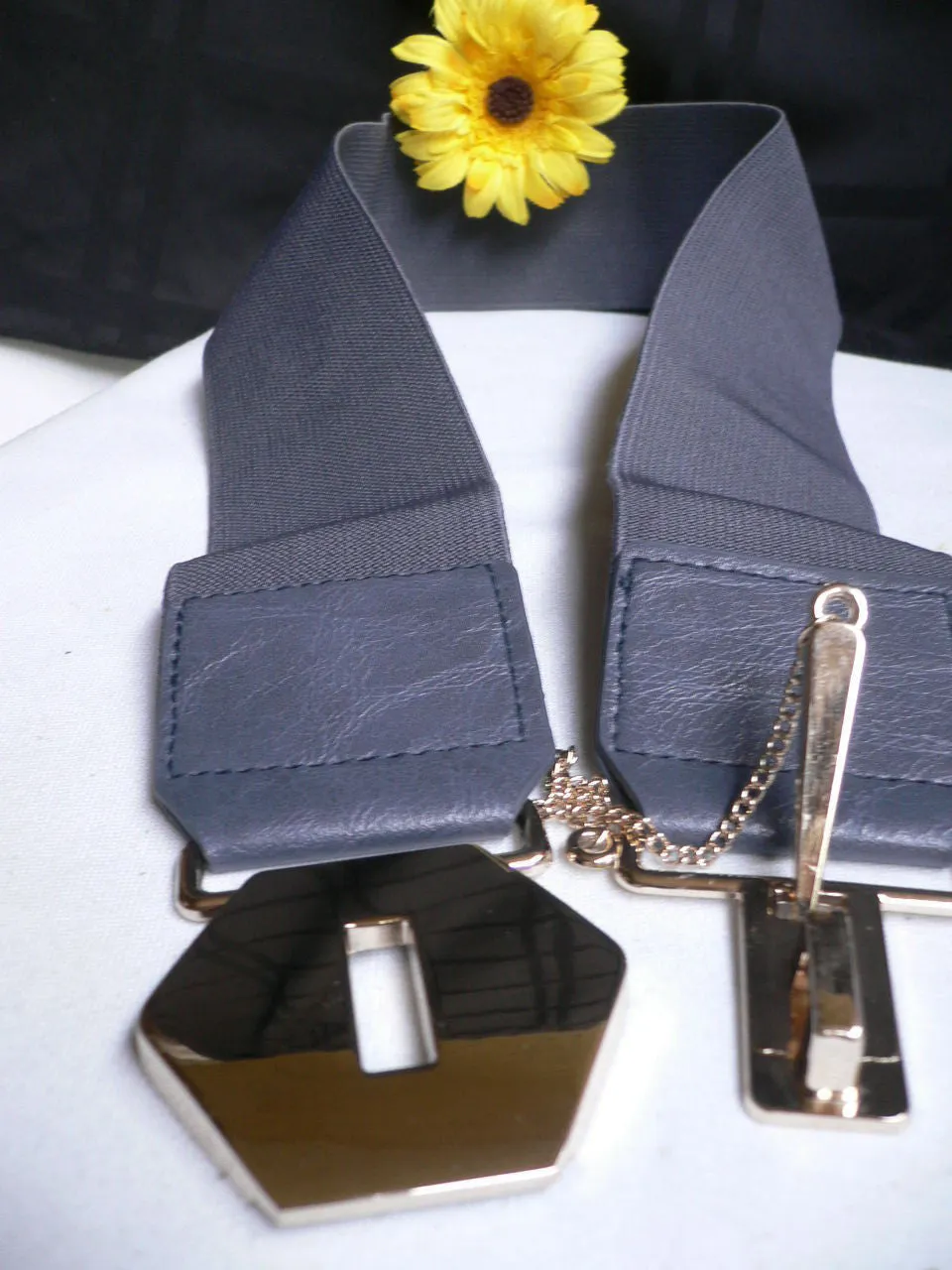 Wide Tie Corset Black Denim Jeans Fashion High Waist Belt Fit Size S