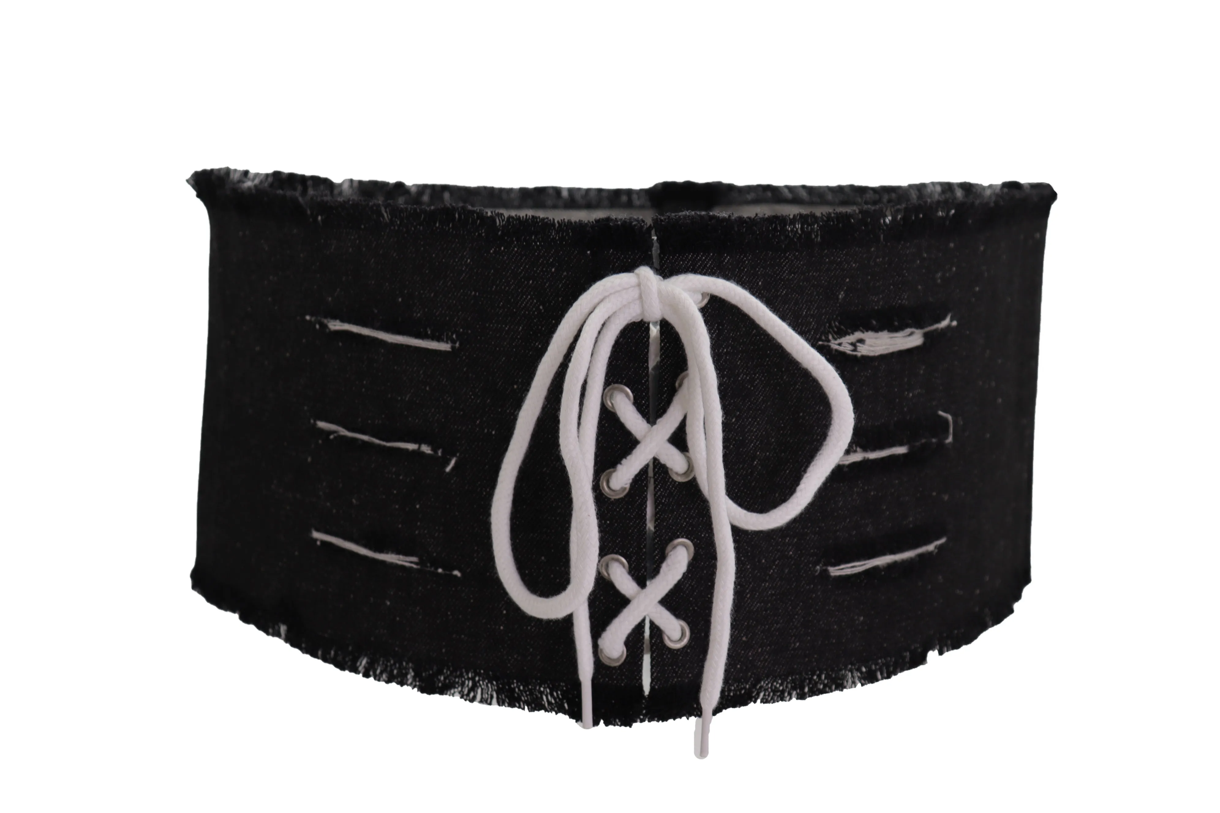Wide Tie Corset Black Denim Jeans Fashion High Waist Belt Fit Size S