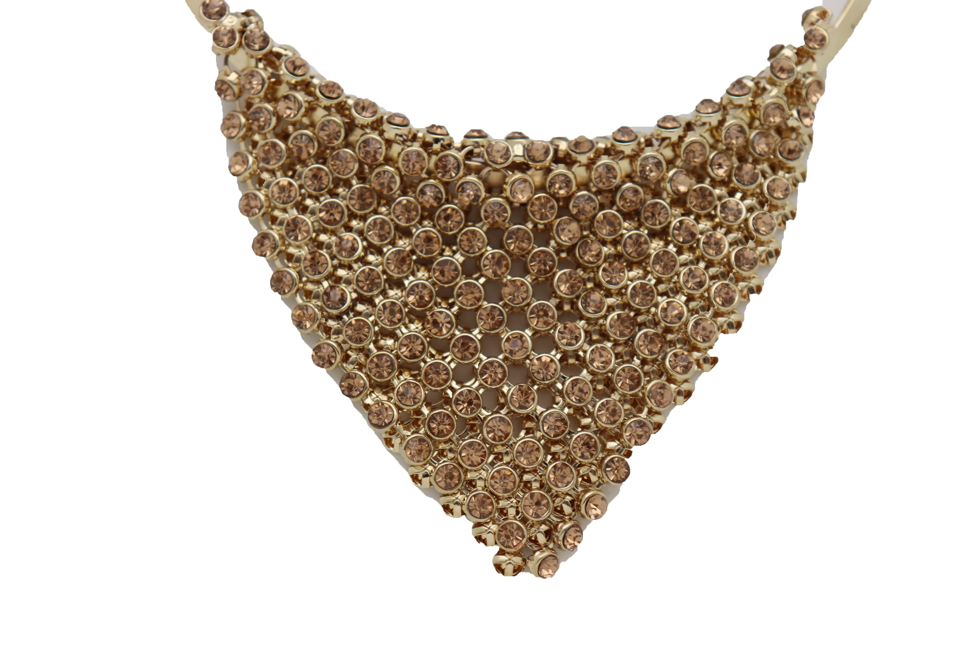 Women Gold Metal Choker Bib Strand Jewelry Fashion Necklace Bling Mesh Elegant Fancy Style